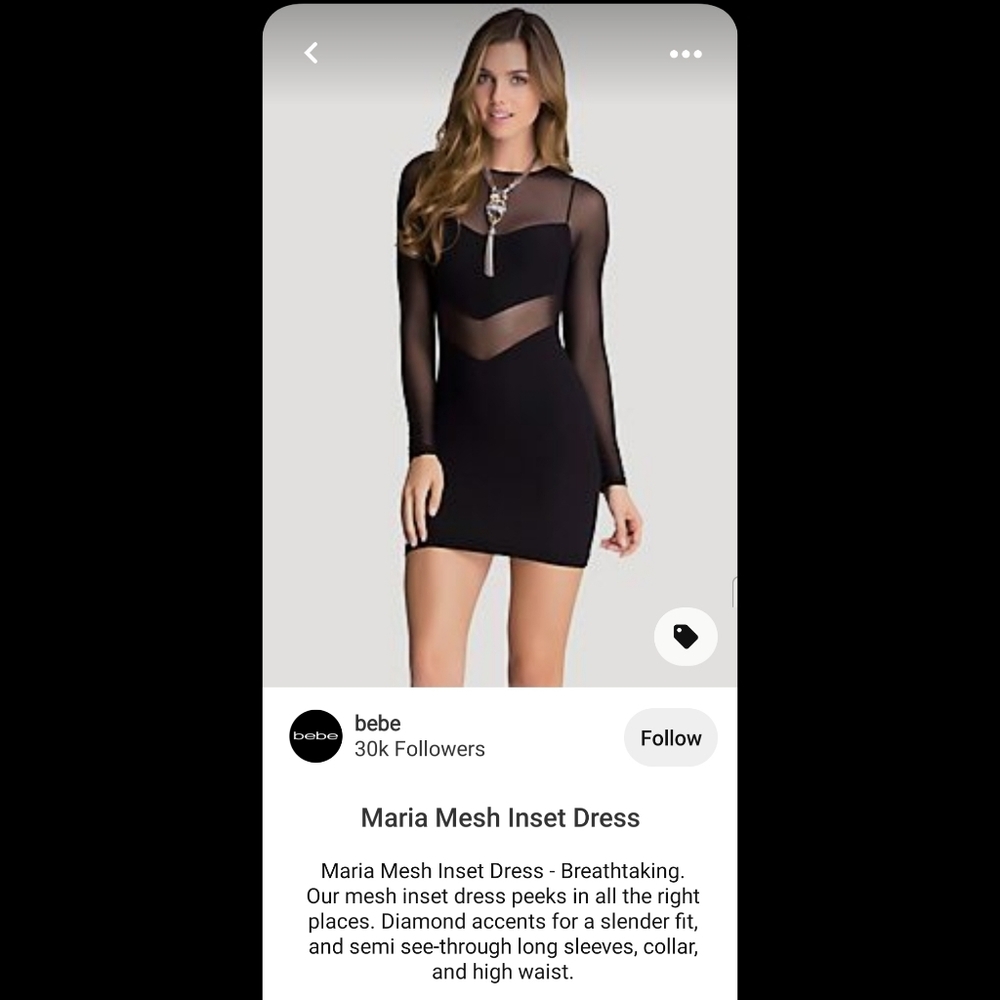 New BEBE Maria Mesh Insert Long Sleeve Dress